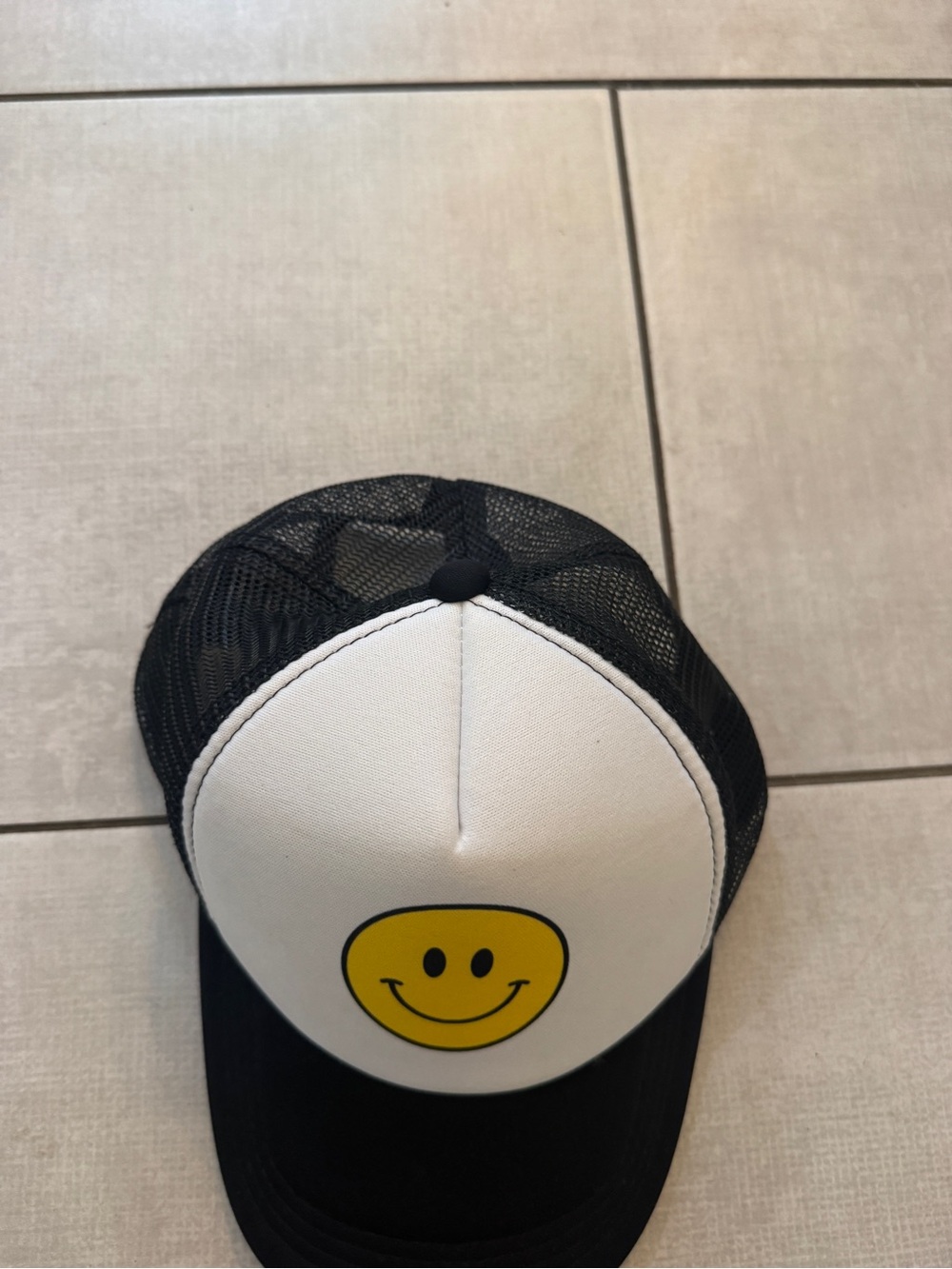 Black and White Smiley Face Trucker Hat